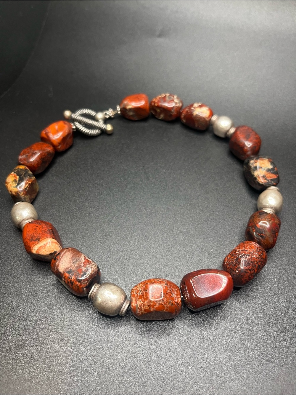 Sterling Silver Genuine Red Brecciated Jasper Chunky Artisan Choker Necklace 16” - Picture 3 of 11